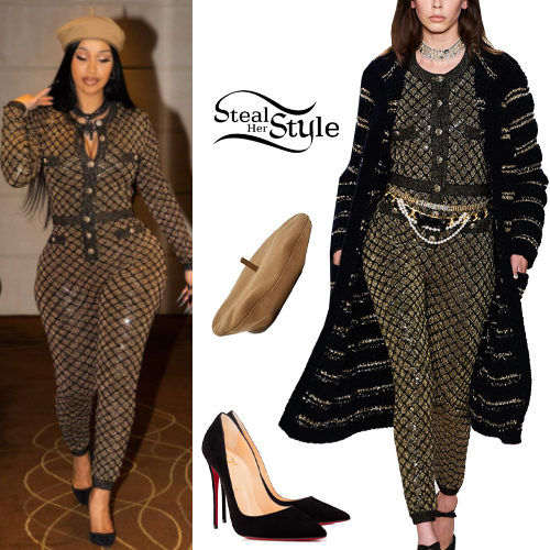 Metallic Jumpsuit, Black Pumps