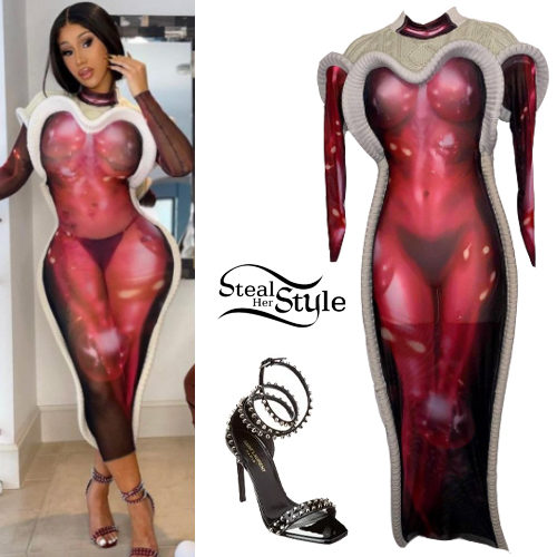 Red Dress and Studded Sandals