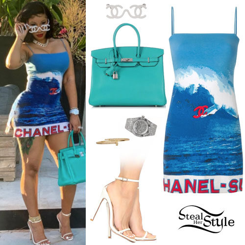 Surf Print Dress, White Sandals