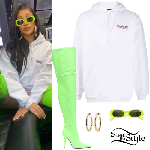 Balenciaga Hoodie and Neon Over-the-Knee Boots