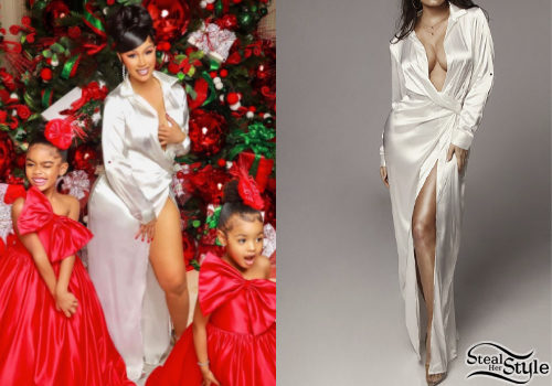 White Plunge Neck Dress