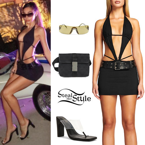 Black Mini Dress, Clear Heels