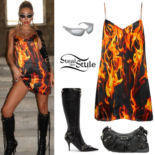 Fire Print Dress, Black Boots