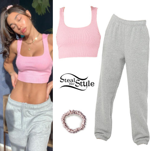 Pink Crop Top, Grey Jogger