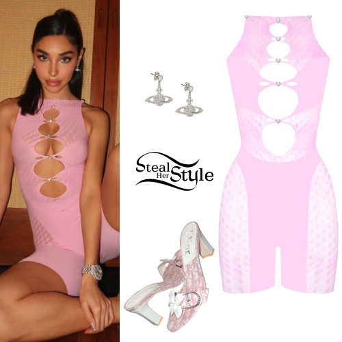 Pink Logo Jumpsuit and Monogram Mule Sandals