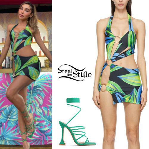 Printed Mini Dress, Green Sandals