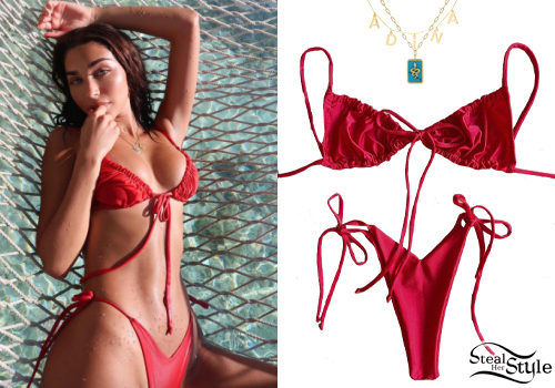 Red Bikini, Gold Necklaces