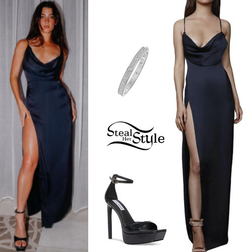Satin Cowl Dress, Black Sandals
