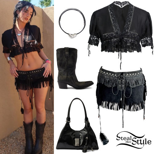 Black Crop Top and Fringe Shorts