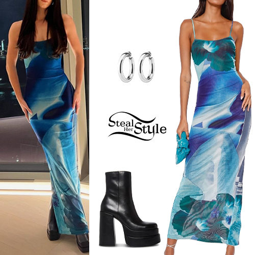 Blue Printed Dress, Platform Boots