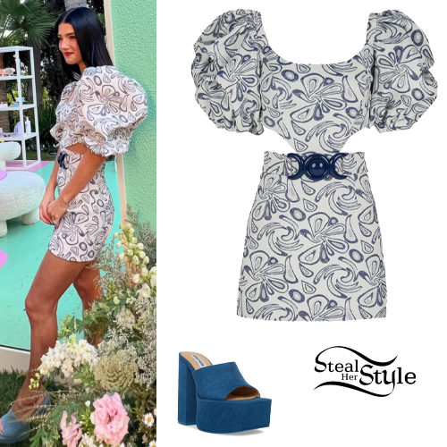 Printed Mini Dress, Denim Shoes