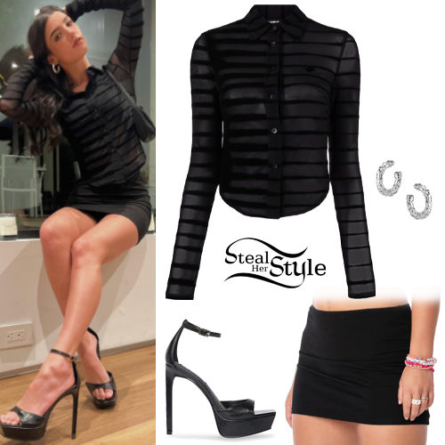 Striped Shirt, Black Skirt