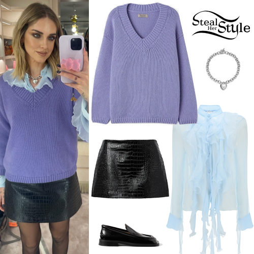 Lilac Sweater, Black Skirt