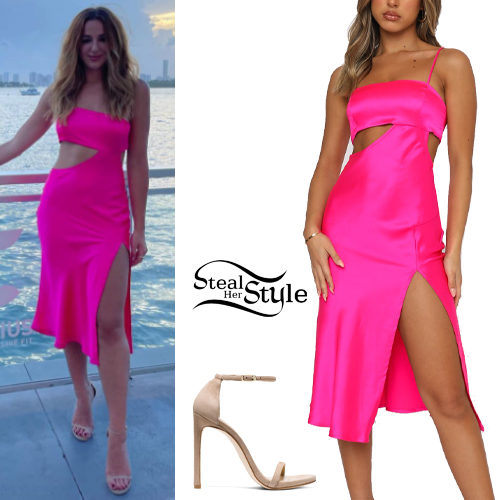 Pink Dress, Beige Sandals