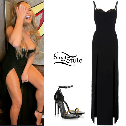 Black Tiger Tooth Bustier Dress and Chain Sandals