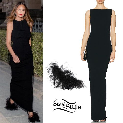 Black Helsa Knit Maxi Dress and Feather Pumps