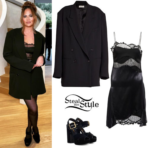 Black Lace Slip Dress and Oversized Blazer