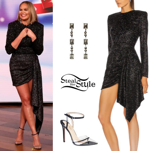 Black Sequin Dress, Clear Pumps