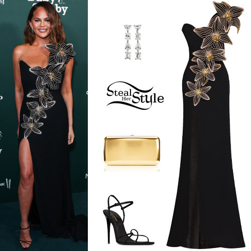 Embellished Gown, Black Sandals