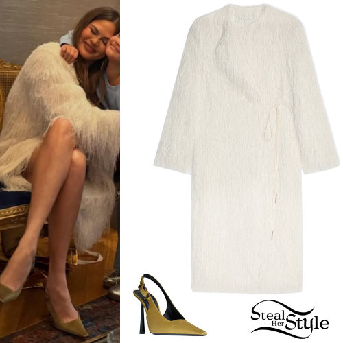 Fringed Coat and Satin Slingback Pumps