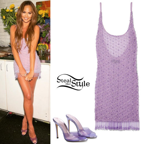 Lilac Mini Dress, Clear Heels