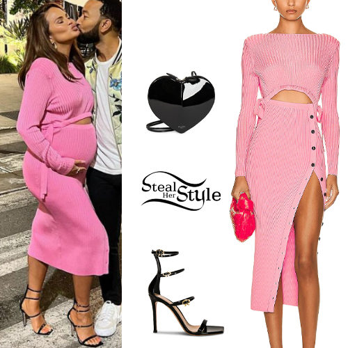 Self-Portrait Ribbed Knit Cut-Out Midi Dress and Alaïa Heart Bag