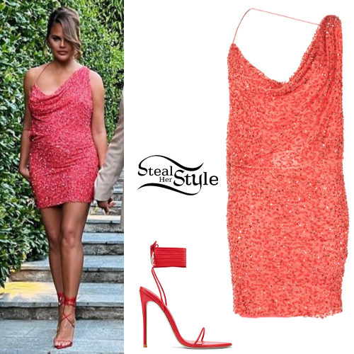 Red Dress, Strappy Sandals