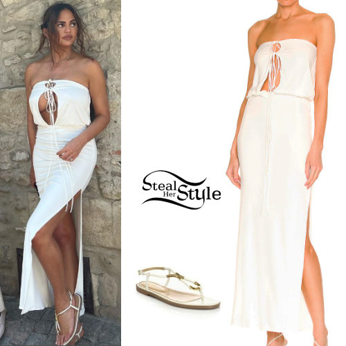 White Dress, Flat Sandals