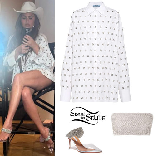 Prada Eyelet Shirt and Crystal PVC Pumps