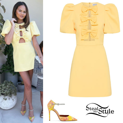 Yellow Mini Dress, Brocade Pumps