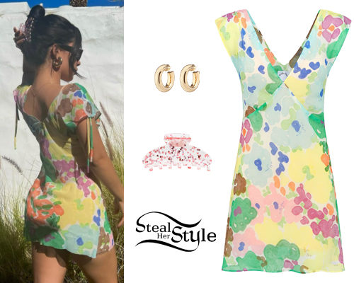 Floral Mini Dress and Gold Huggie Hoops