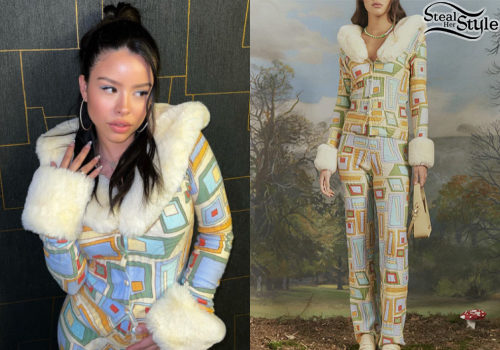 Printed-Fur Cardigan and Pants