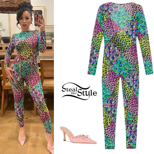 Printed Jumpsuit, Suede Mules