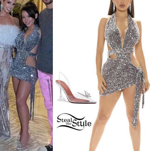 Sequin Mini Dress, Clear Pumps