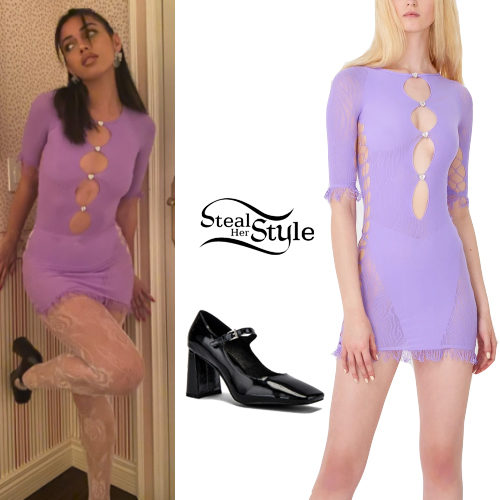 Lilac Dress, Black Shoes