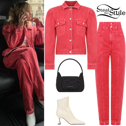 Red Denim Jacket and Jeans