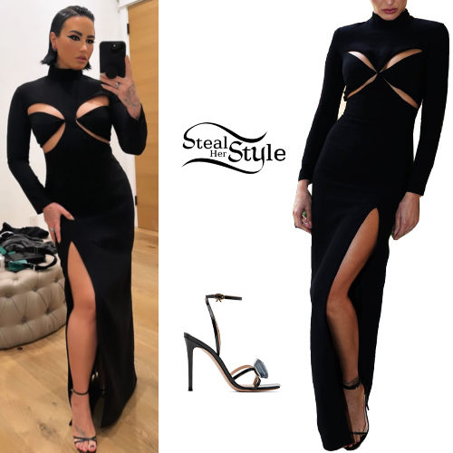 Black Cutout Maxi Dress and Gianvito Rossi Sandals