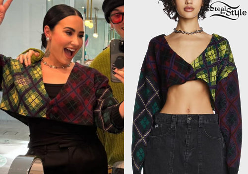 Check Cropped Cardigan