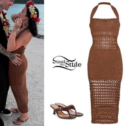 Crochet Dress, Brown Sandals