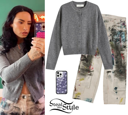 Grey Cardigan, Painted Jeans