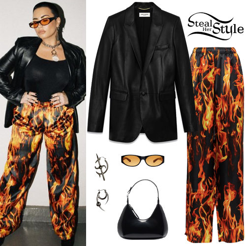 Leather Jacket, Flame Print Pants