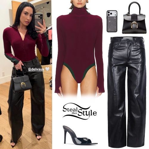 Plum Bodysuit, Leather Pants