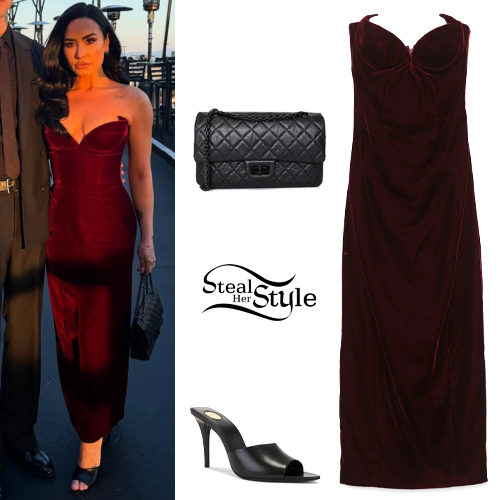 Strapless Velvet Maxi Dress and Quilted Flap Bag
