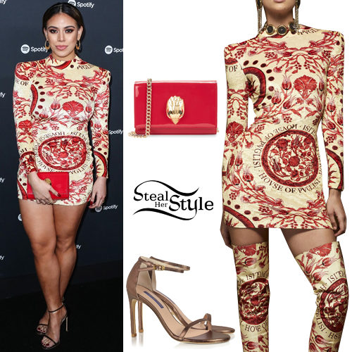 Printed Mini Dress, Red Bag