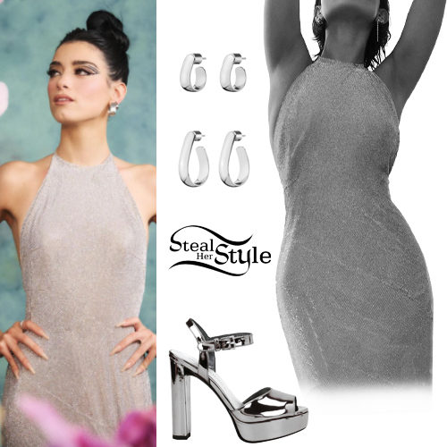 Silver Shimmer Halter Dress with Platform Sandals