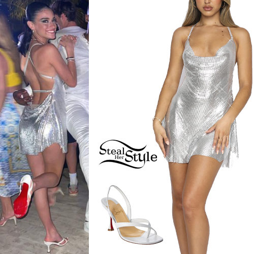 Metallic Dress, White Sandals