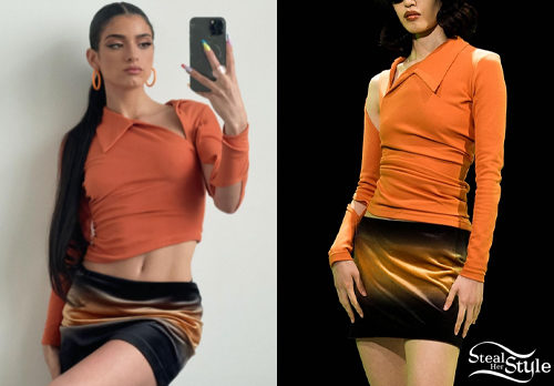 Orange Top, Printed Skirt