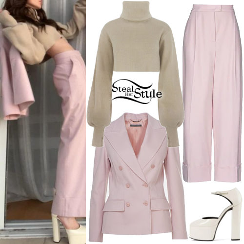 Pink Suit, Beige Crop Sweater