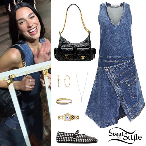 Denim Dress, Studded Flats