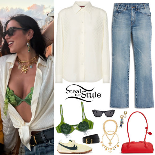 Green Flower Bra, Satin Shirt